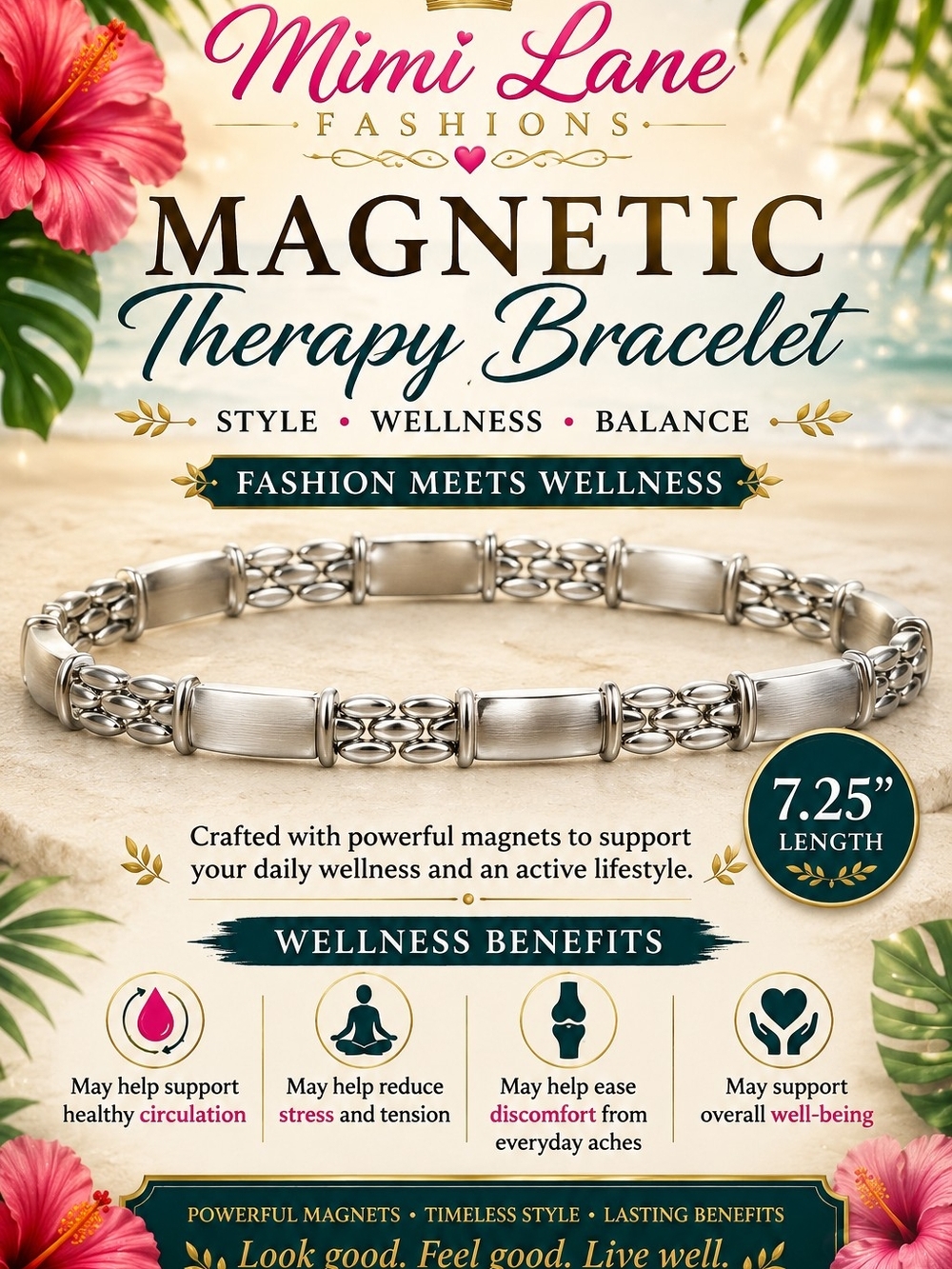 3.  Silver Magnetic Therapy Bracelet - 7.25"